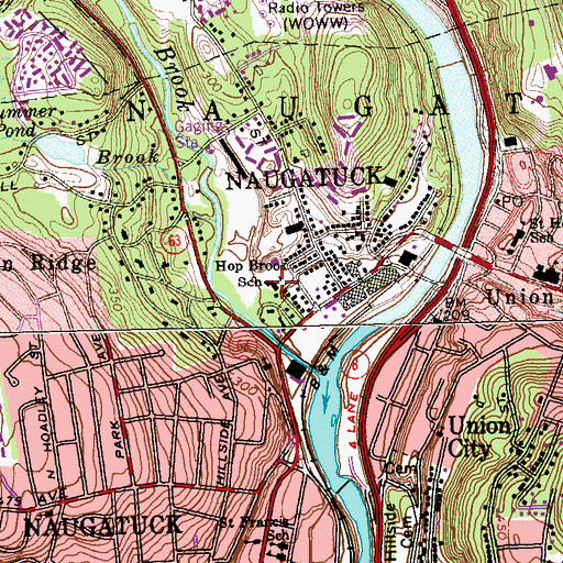 Topographic Map of Hop Brook School, CT