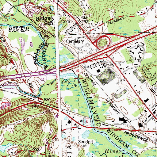 Topographic Map of Hop River, CT