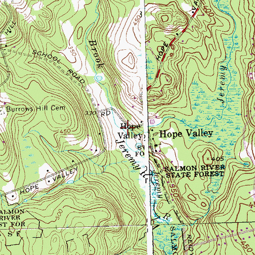 Topographic Map of Hope Valley Brook, CT