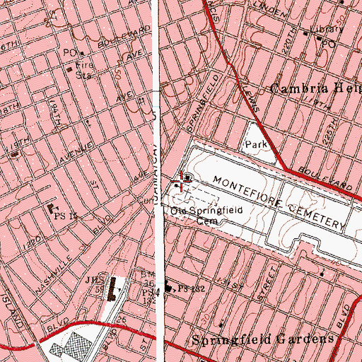 Topographic Map of Springfield Cemetery Chapel, NY