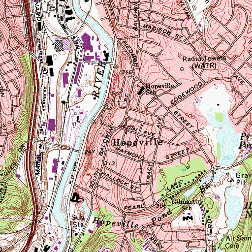Topographic Map of Hopeville, CT