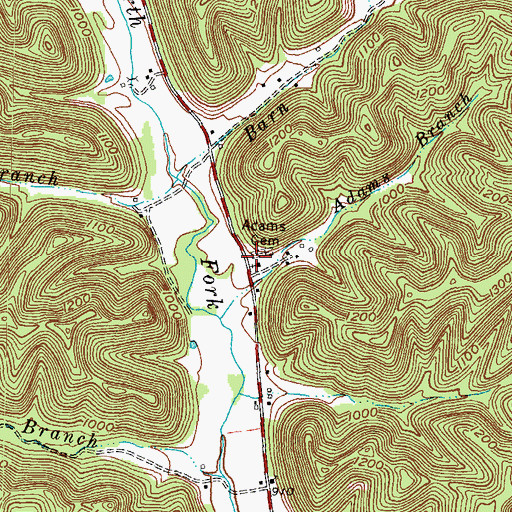 Topographic Map of Adams-Plank Cemetery, KY