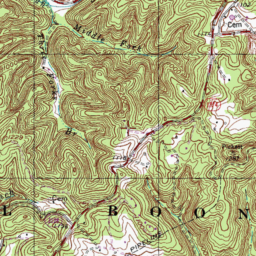 Topographic Map of Back-Peyton Cemetery, KY