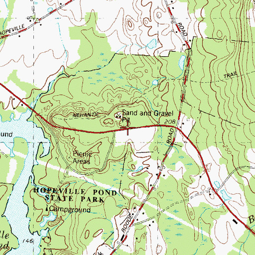 Topographic Map of Hopeville Pond State Park, CT