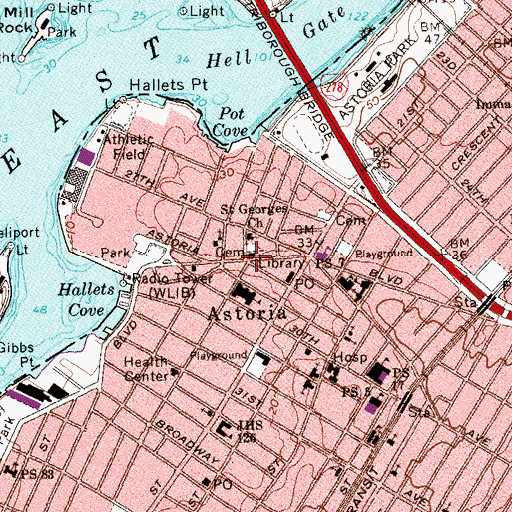 Topographic Map of Astoria Branch Queens Borough Public Library, NY
