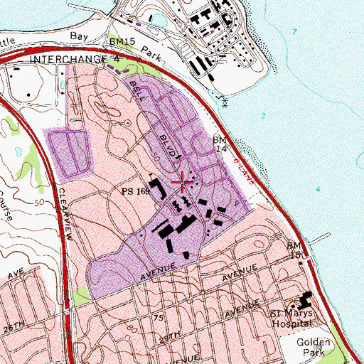Topographic Map of Bay Terrace Branch Queens Borough Public Library, NY