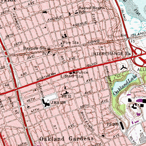 Topographic Map of Bayside Branch Queens Borough Public Library, NY