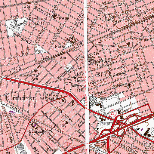 Topographic Map of Elmhurst Branch Queens Borough Public Library, NY