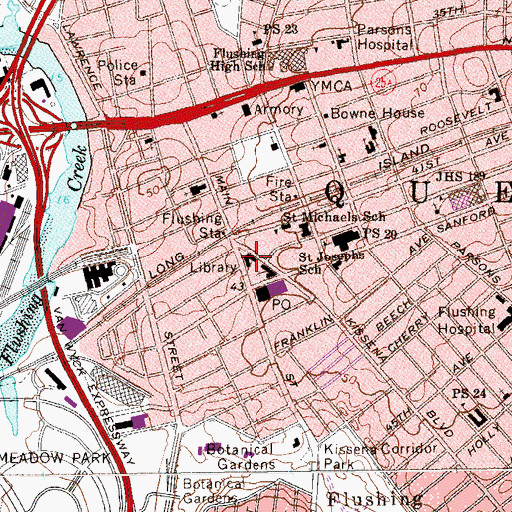Topographic Map of Flushing Branch Queens Borough Public Library, NY