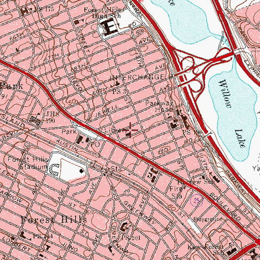 Topographic Map of Forest Hills Branch Queens Borough Public Library, NY
