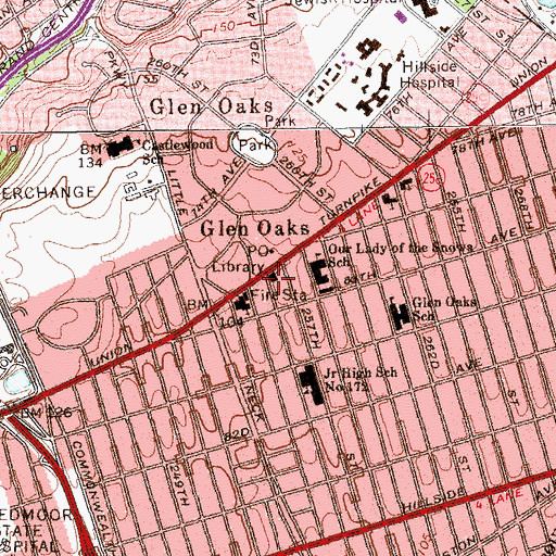 Topographic Map of Glen Oaks Branch Queens Borough Public Library, NY