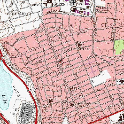Topographic Map of Kew Gardens Hills Branch Queens Borough Public Library, NY