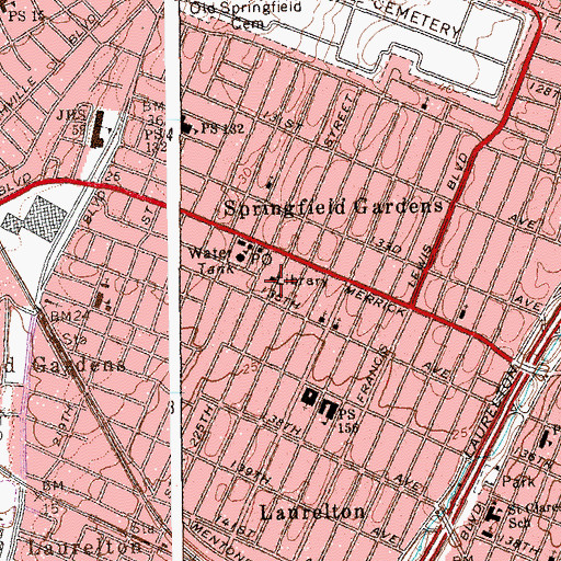 Topographic Map of Laurelton Branch Queens Borough Public Library, NY