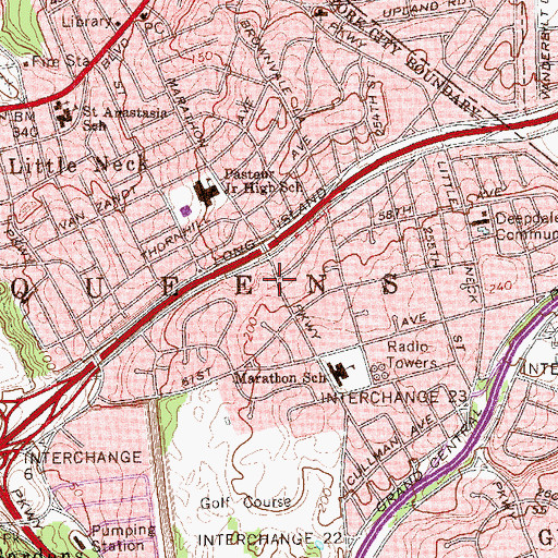 Topographic Map of North Hills Branch Queens Borough Public Library, NY