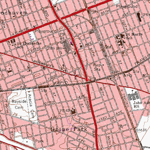 Topographic Map of Ozone Park Branch Queens Borough Public Library, NY