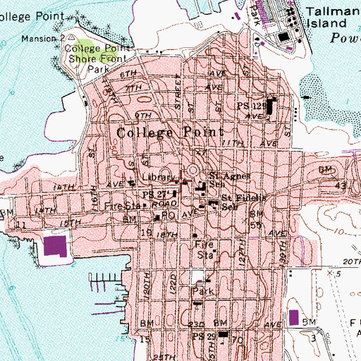 Topographic Map of Poppenhusen Branch Queens Borough Public Library, NY
