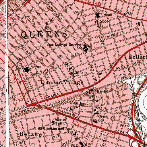 Topographic Map of Queens Village Branch Queens Borough Public Library, NY
