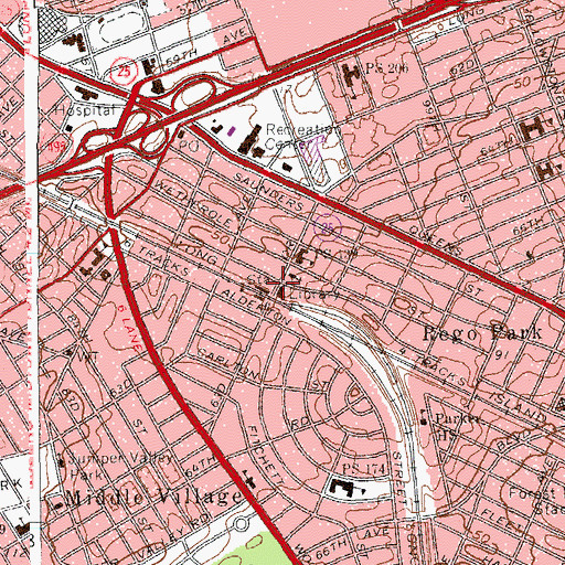 Topographic Map of Rego Park Branch Queens Borough Public Library, NY