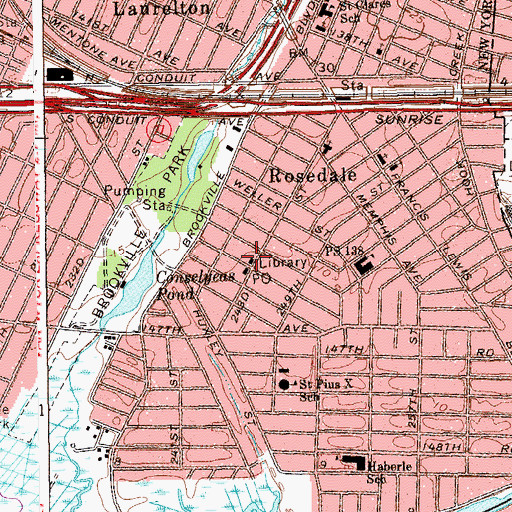 Topographic Map of Rosedale Branch Queens Borough Public Library, NY