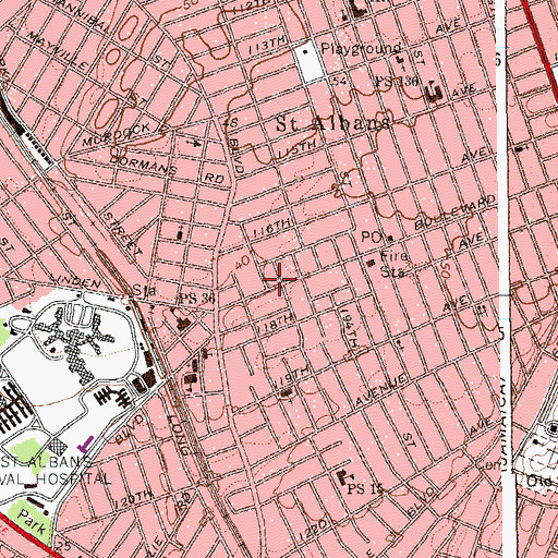 Topographic Map of Saint Albans Branch Queens Borough Public Library, NY