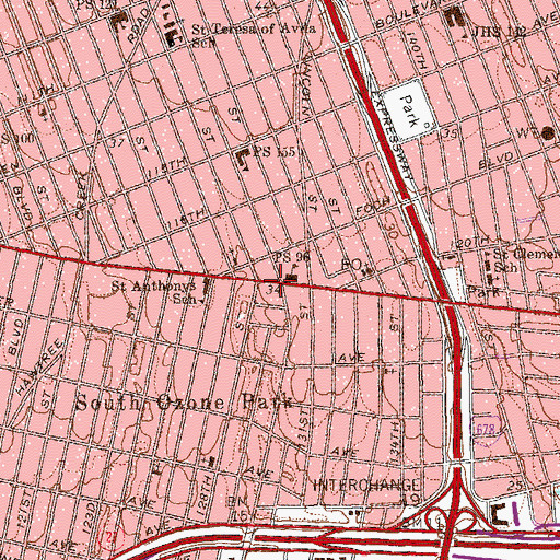 Topographic Map of South Ozone Park Branch Queens Borough Public Library, NY