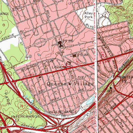 Topographic Map of Windsor Park Branch Queens Borough Public Library, NY