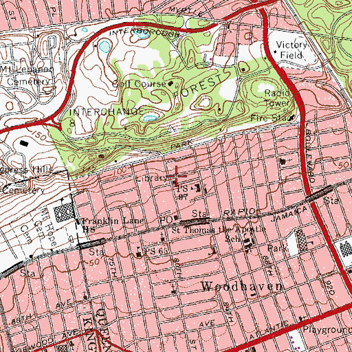 Topographic Map of Woodhaven Branch Queens Borough Public Library, NY