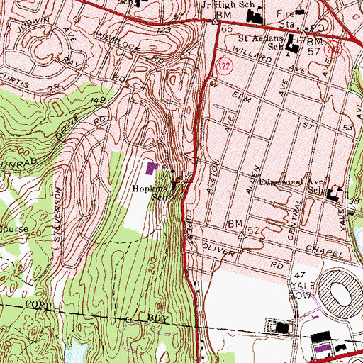 Topographic Map of Hopkins School, CT