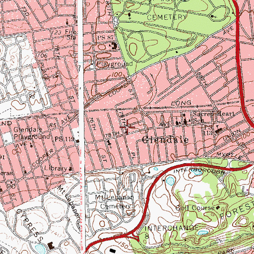 Topographic Map of Glendale Baptist Church, NY