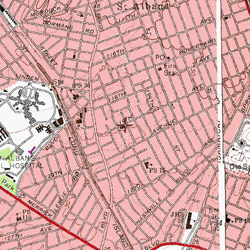 Topographic Map of Presbyterian Church of Saint Albans, NY