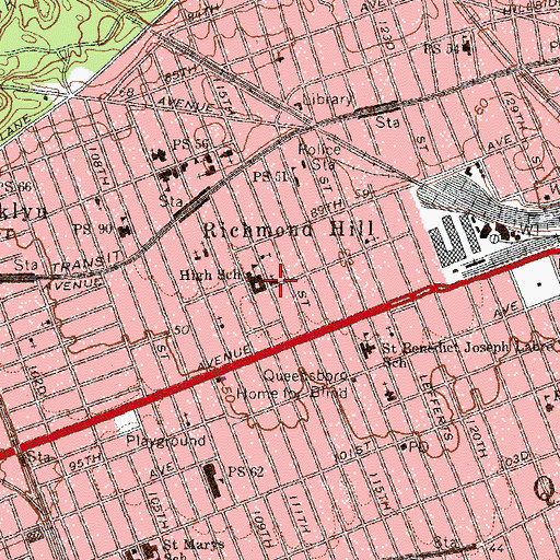 Topographic Map of Richmond Hill Baptist Church, NY