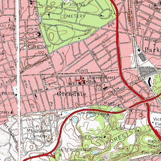 Topographic Map of Sacred Heart Church, NY