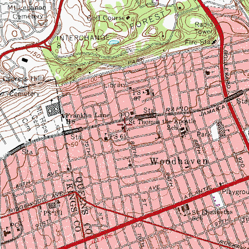 Topographic Map of Woodhaven Baptist Church, NY