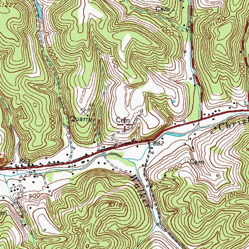 Topographic Map of Bruce-Tussey Cemetery, KY