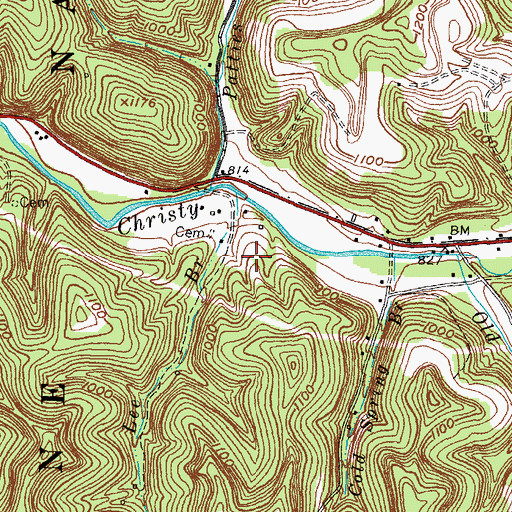 Topographic Map of Butts Cemetery, KY