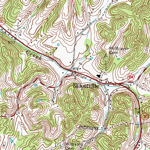 Topographic Map of Benjamin Caudill Cemetery, KY