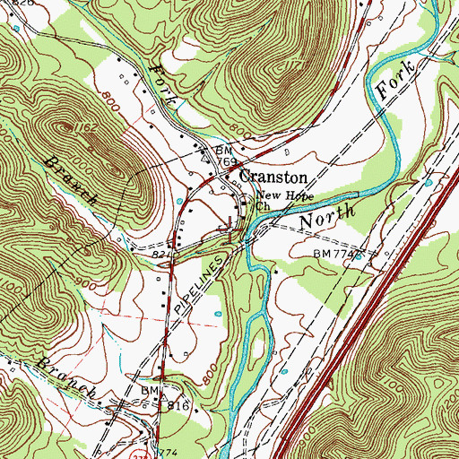 Topographic Map of Cranston Cemetery, KY