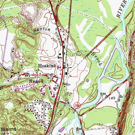 Topographic Map of Hoskins, CT