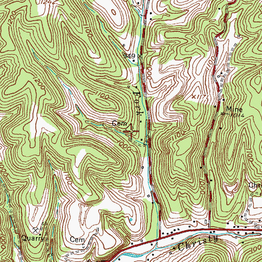 Topographic Map of Dawson Cemetery, KY