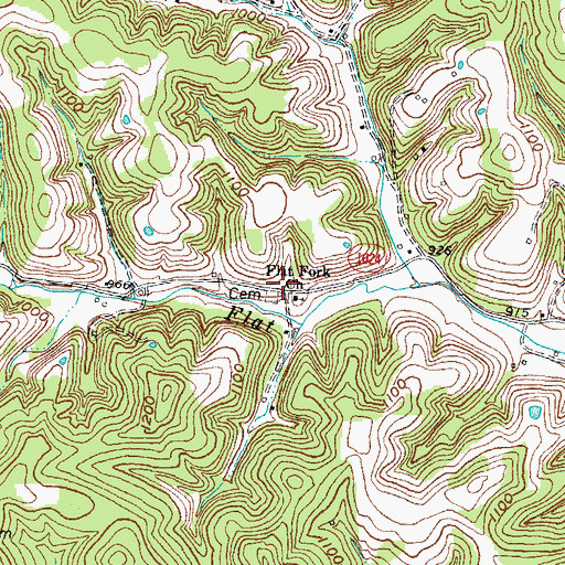 Topographic Map of Flat Fork Church Cemetery, KY
