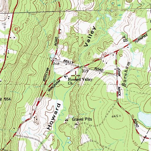 Topographic Map of Howard Valley Church, CT