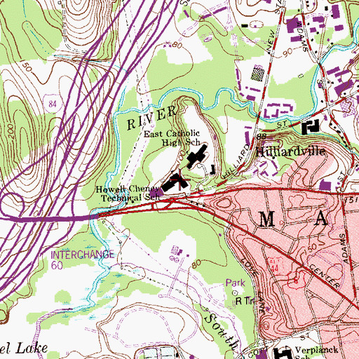 Topographic Map of Howell Cheney Regional Technical School, CT