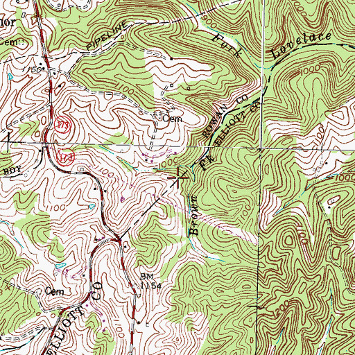 Topographic Map of John W Moore Cemetery, KY