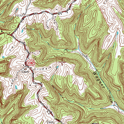 Topographic Map of Perry Cemetery, KY