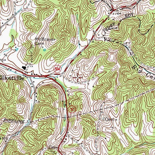 Topographic Map of Roe Cemetery, KY