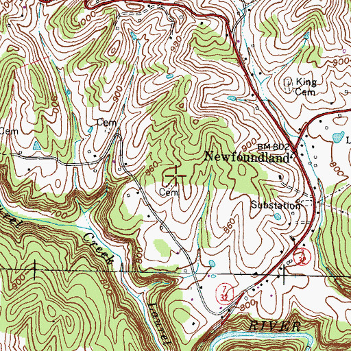 Topographic Map of Simmons Cemetery, KY