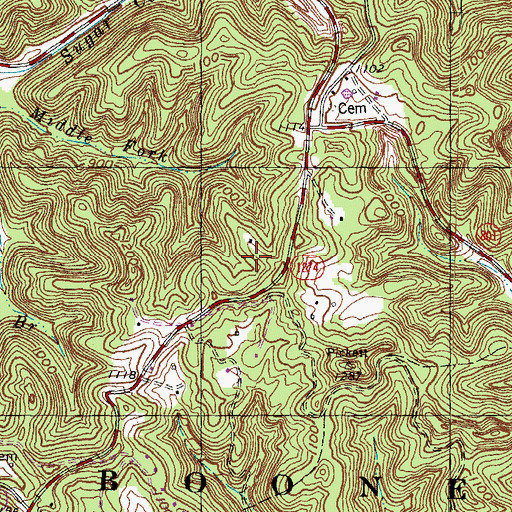 Topographic Map of Wallace Cemetery Three, KY