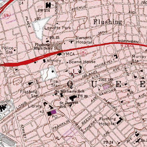 Topographic Map of Bowne Street Community Church, NY