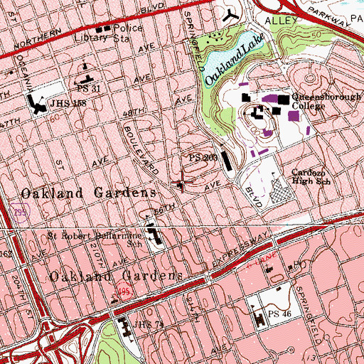 Topographic Map of Colonial Church of Bayside, NY