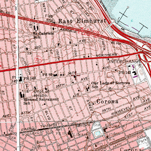Topographic Map of Corona Congregational Church, NY